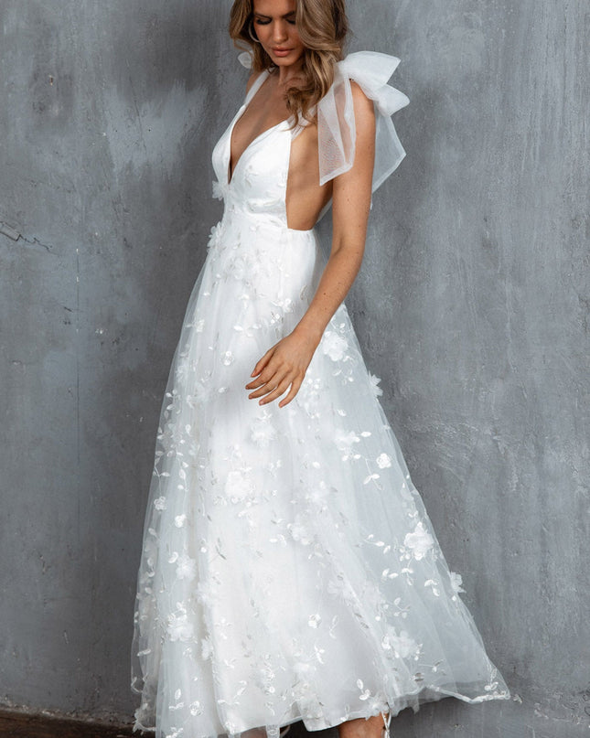 White Tied Shoulder Maxi Dress