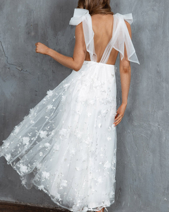 White Tied Shoulder Maxi Dress