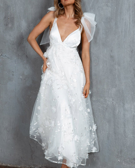 White Tied Shoulder Maxi Dress