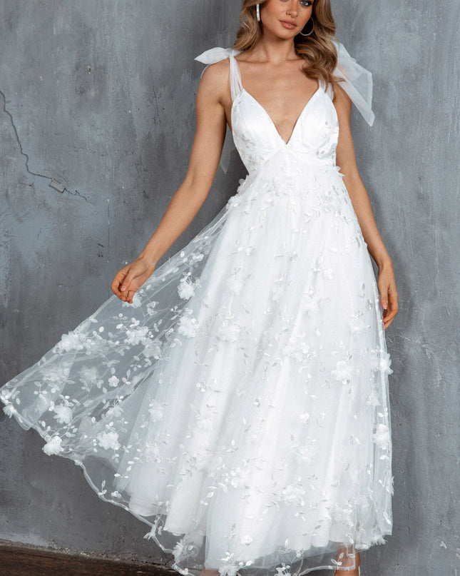 White Tied Shoulder Maxi Dress
