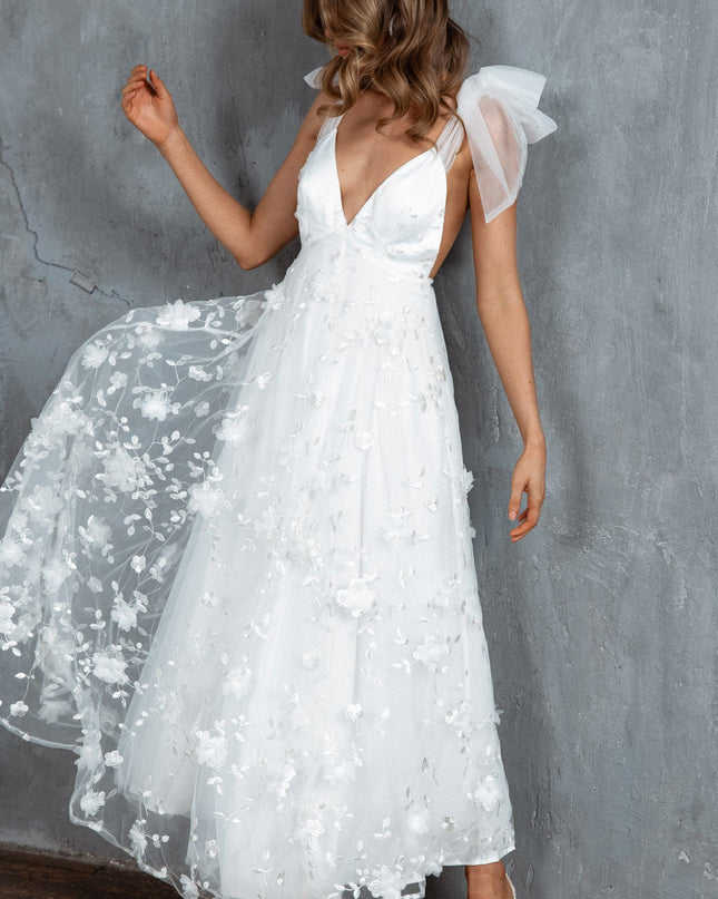 White Tied Shoulder Maxi Dress