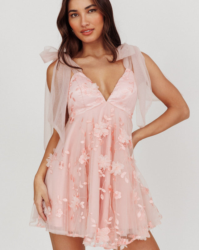 Pink Tied Shoulder Mini Dress