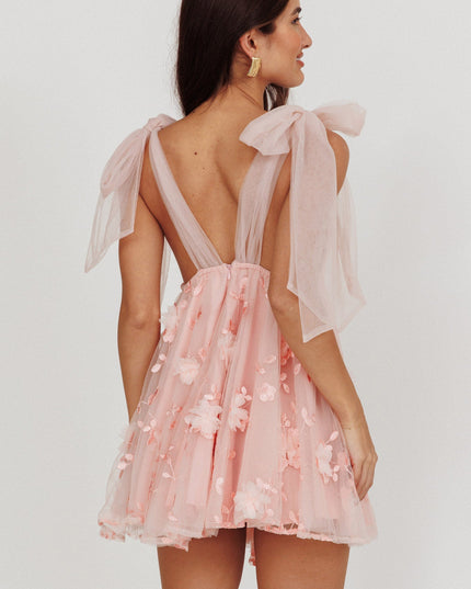 Pink Tied Shoulder Mini Dress
