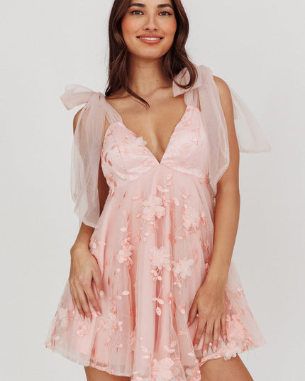 Pink Tied Shoulder Mini Dress