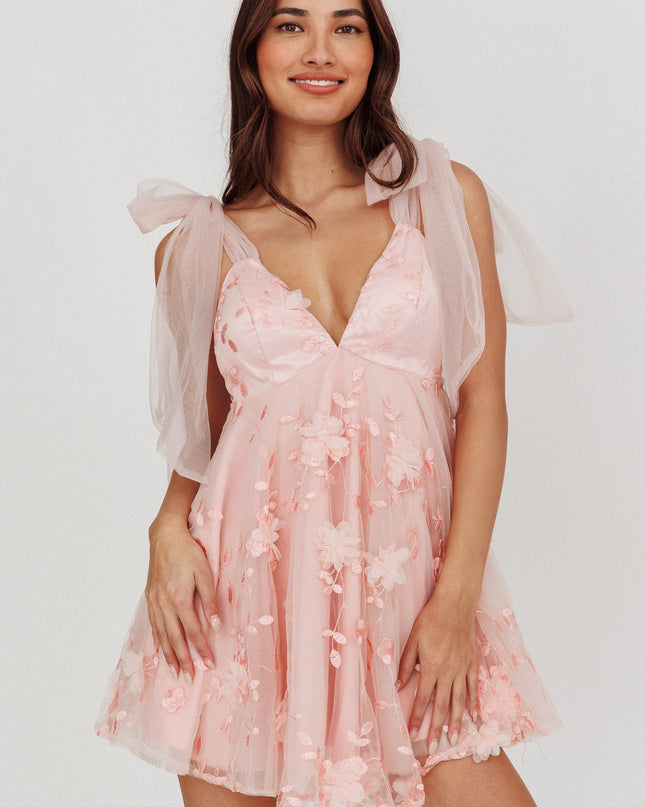 Pink Tied Shoulder Mini Dress