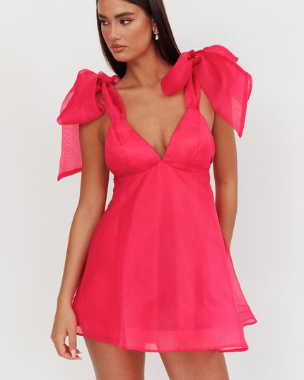 Fuchsia Tied Shoulder Mini Dress