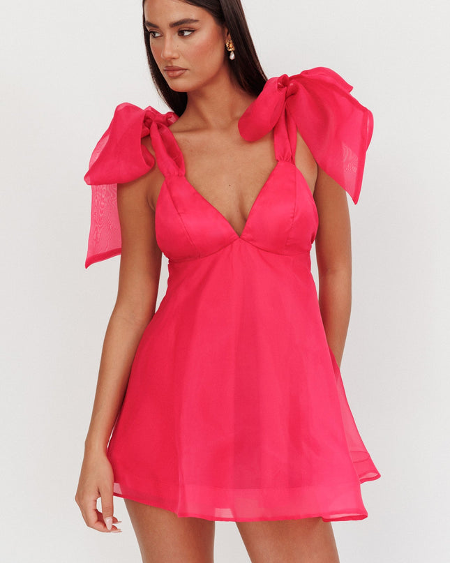 Fuchsia Tied Shoulder Mini Dress