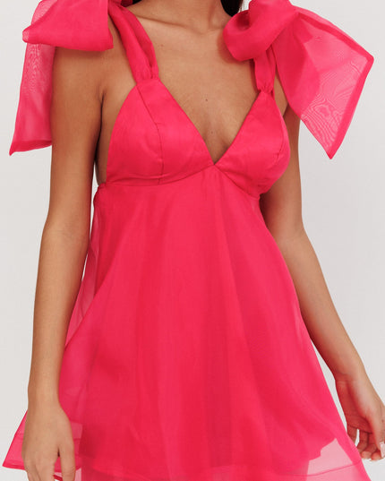 Fuchsia Tied Shoulder Mini Dress