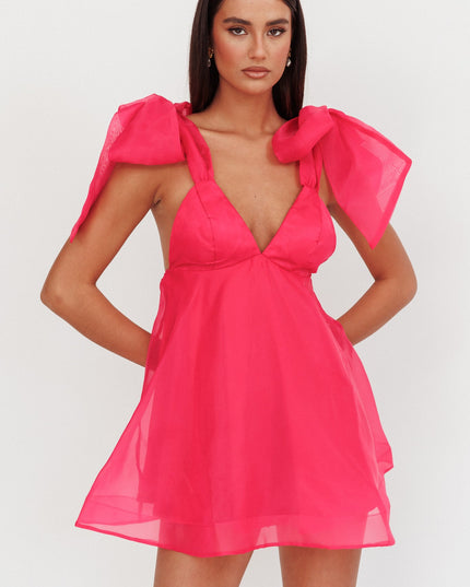Fuchsia Tied Shoulder Mini Dress