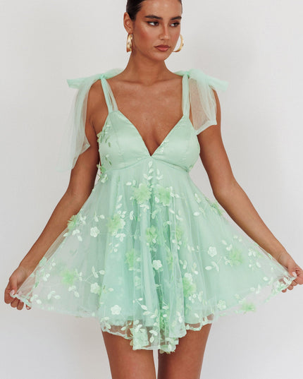 Sage Tied Shoulder Mini Dress
