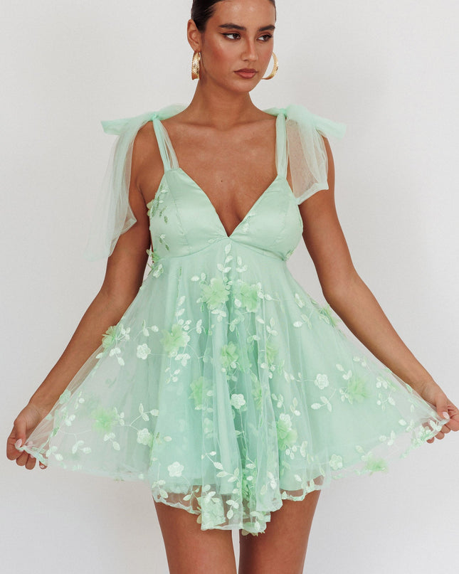 Sage Tied Shoulder Mini Dress