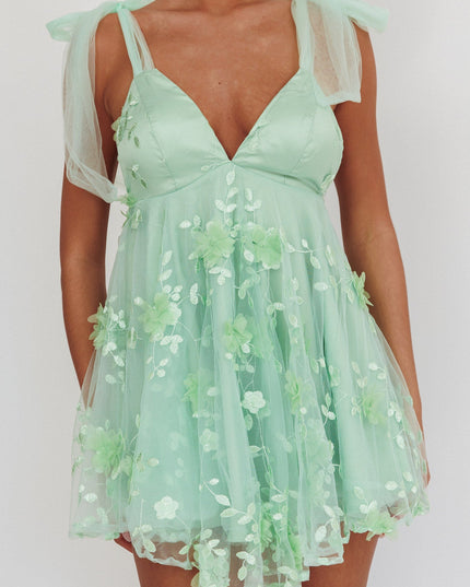 Sage Tied Shoulder Mini Dress