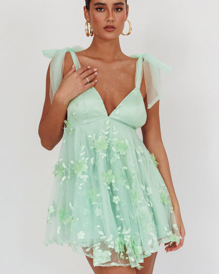 Sage Tied Shoulder Mini Dress