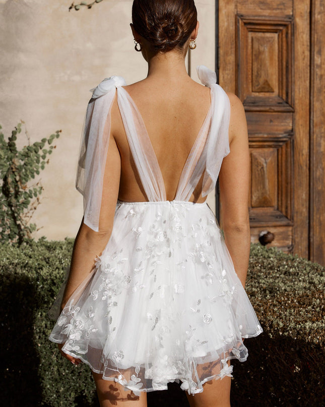 White Tied Shoulder Mini Dress