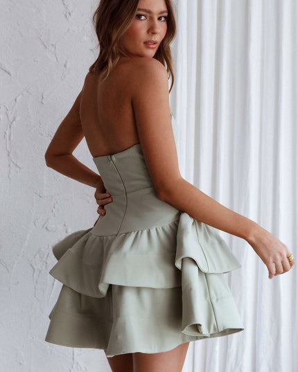 Pistachio Strapless Frill Dress