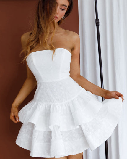 White Strapless Frill Dress