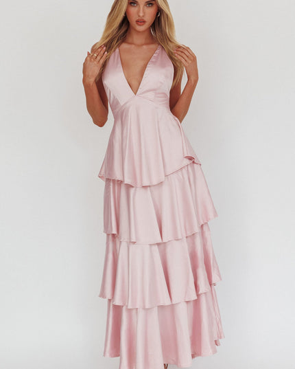 Blush Tiered Frill Strappy Back Dress