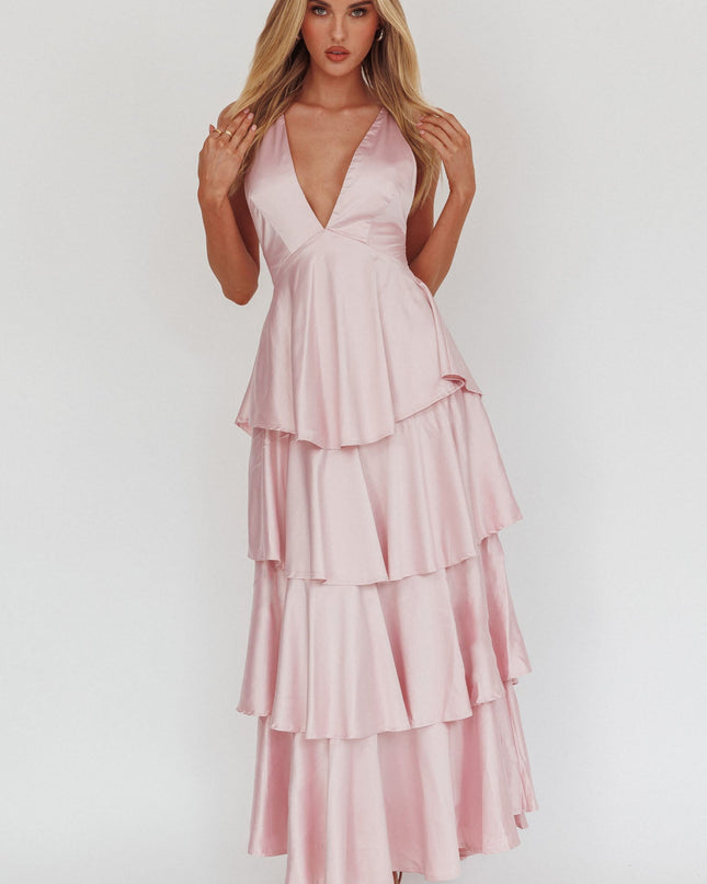 Blush Tiered Frill Strappy Back Dress