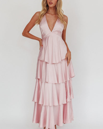 Blush Tiered Frill Strappy Back Dress