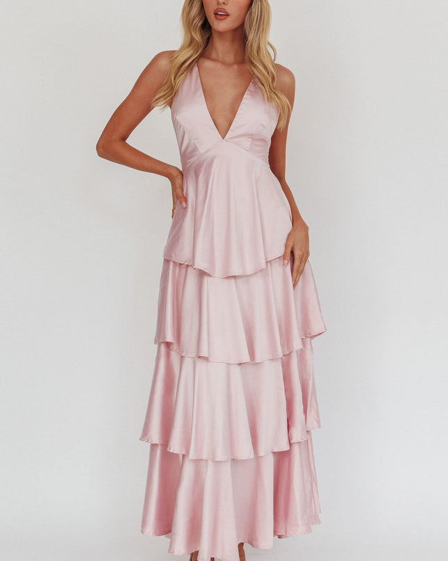 Blush Tiered Frill Strappy Back Dress