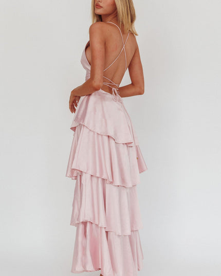Blush Tiered Frill Strappy Back Dress