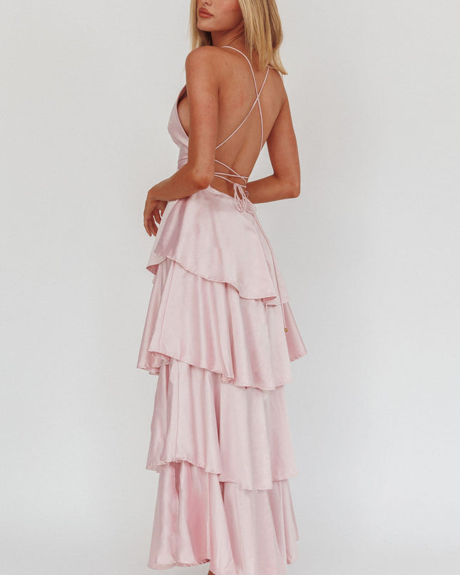 Blush Tiered Frill Strappy Back Dress