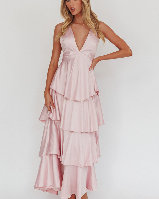 Blush Tiered Frill Strappy Back Dress