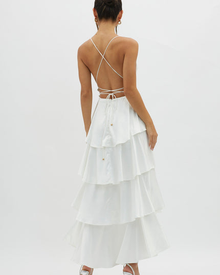Ivory Tiered Frill Strappy Back Dress