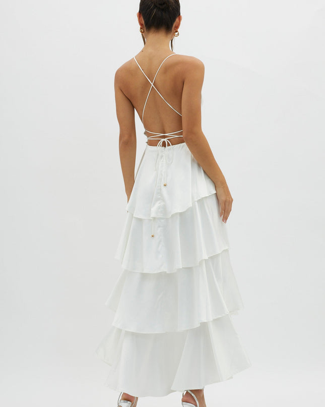 Ivory Tiered Frill Strappy Back Dress