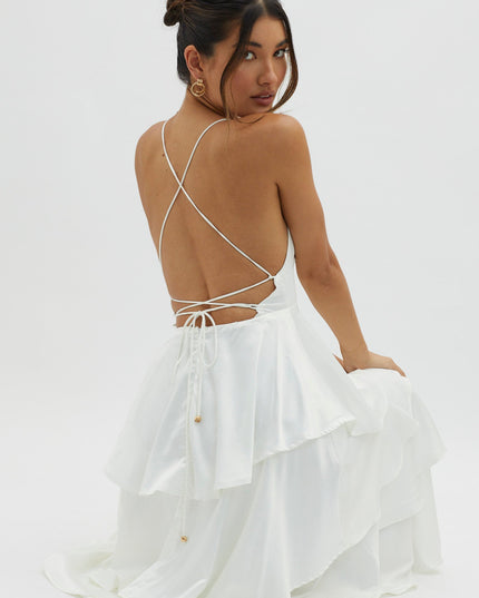 Ivory Tiered Frill Strappy Back Dress