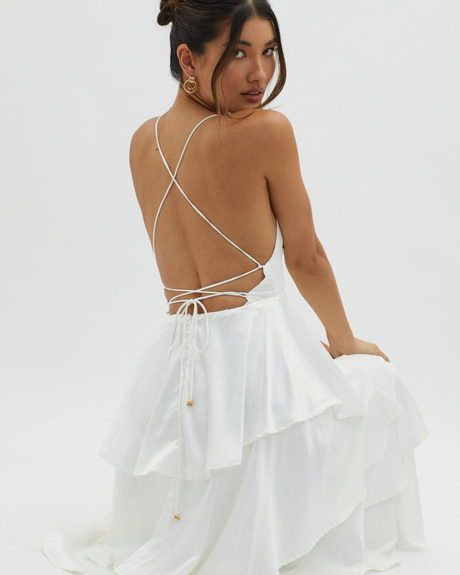 Ivory Tiered Frill Strappy Back Dress