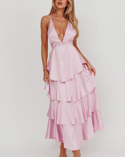 Lilac Tiered Frill Strappy Back Dress