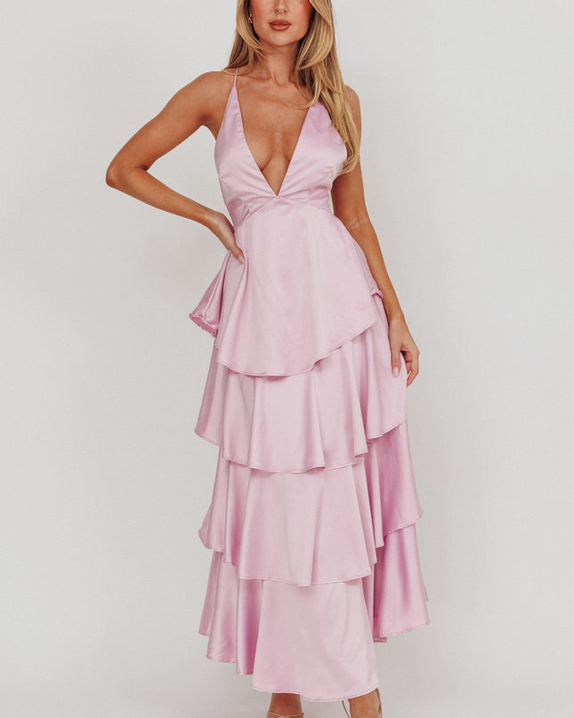 Lilac Tiered Frill Strappy Back Dress