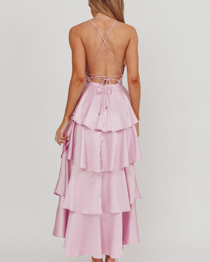 Lilac Tiered Frill Strappy Back Dress