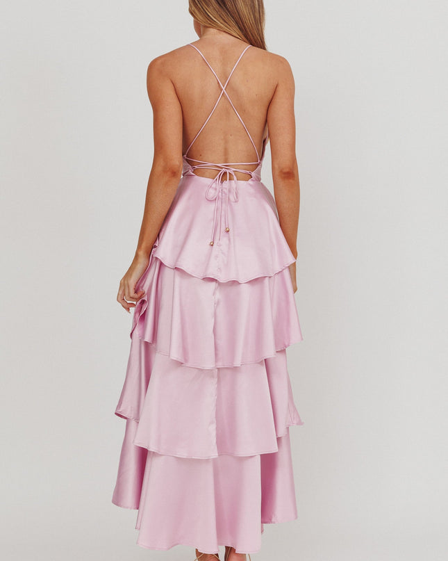 Lilac Tiered Frill Strappy Back Dress