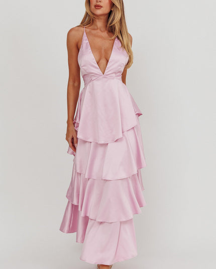 Lilac Tiered Frill Strappy Back Dress