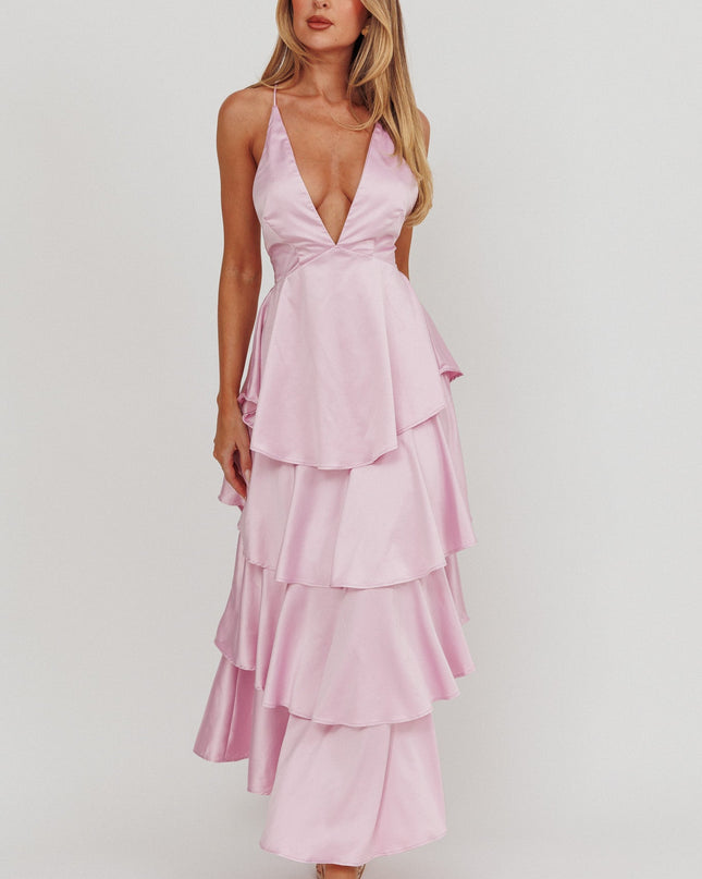 Lilac Tiered Frill Strappy Back Dress