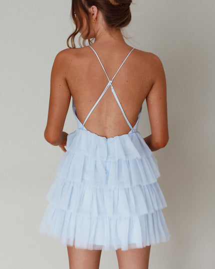 Sky Blue Tiered Frill Mini Dress