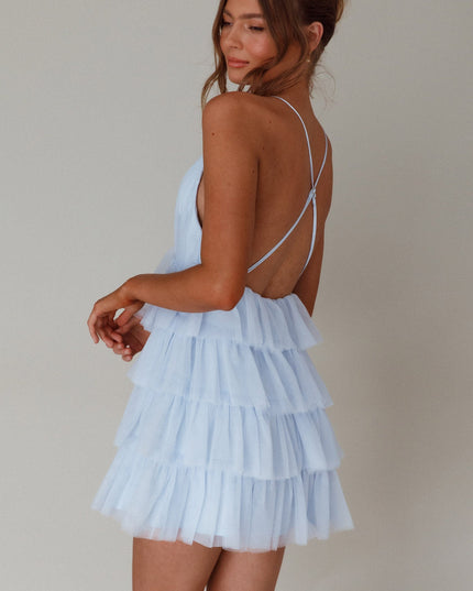 Sky Blue Tiered Frill Mini Dress