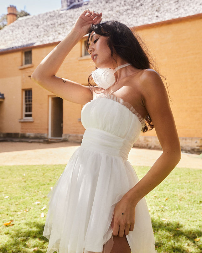 White Strapless Mesh Mini Dress