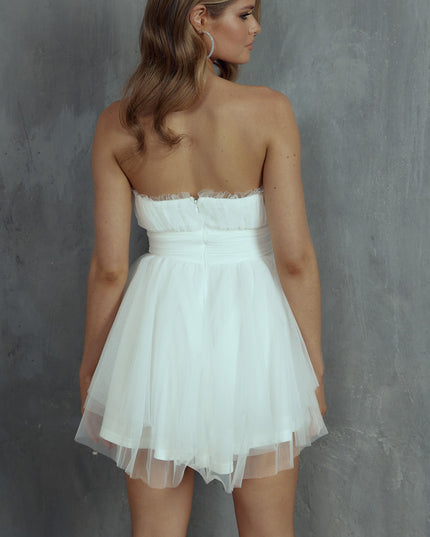 White Strapless Mesh Mini Dress