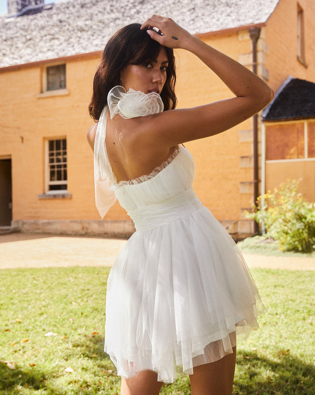 White Strapless Mesh Mini Dress
