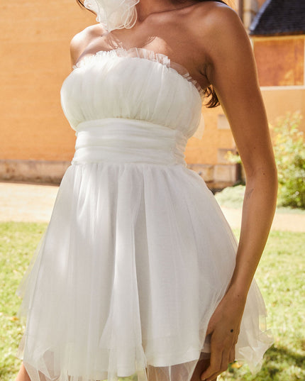 White Strapless Mesh Mini Dress