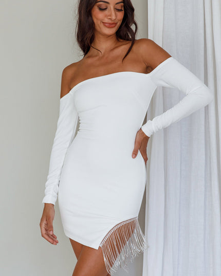 White Me Diamante Off-Shoulder Mini Dress