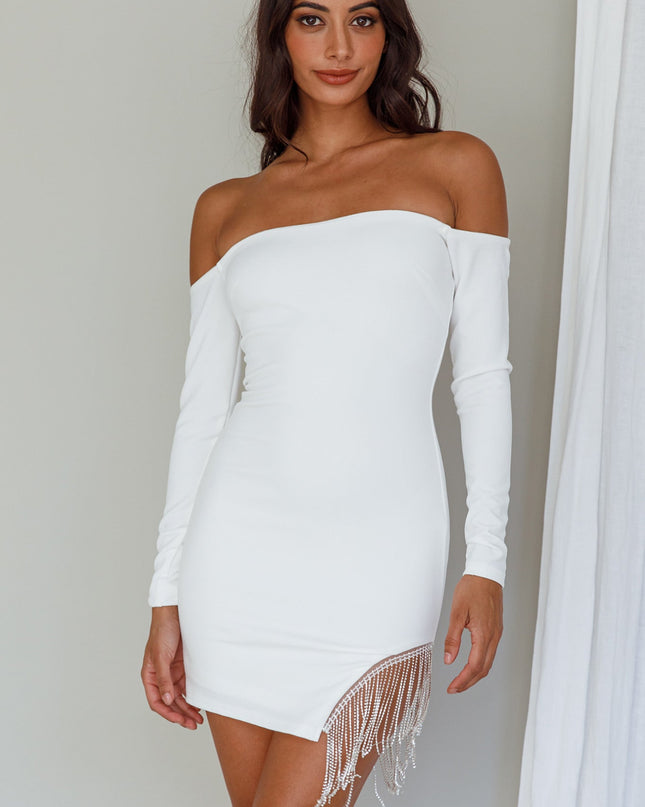 White Me Diamante Off-Shoulder Mini Dress