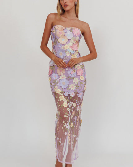 Lilac Embellished Mesh Maxi Dress