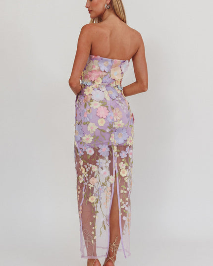 Lilac Embellished Mesh Maxi Dress