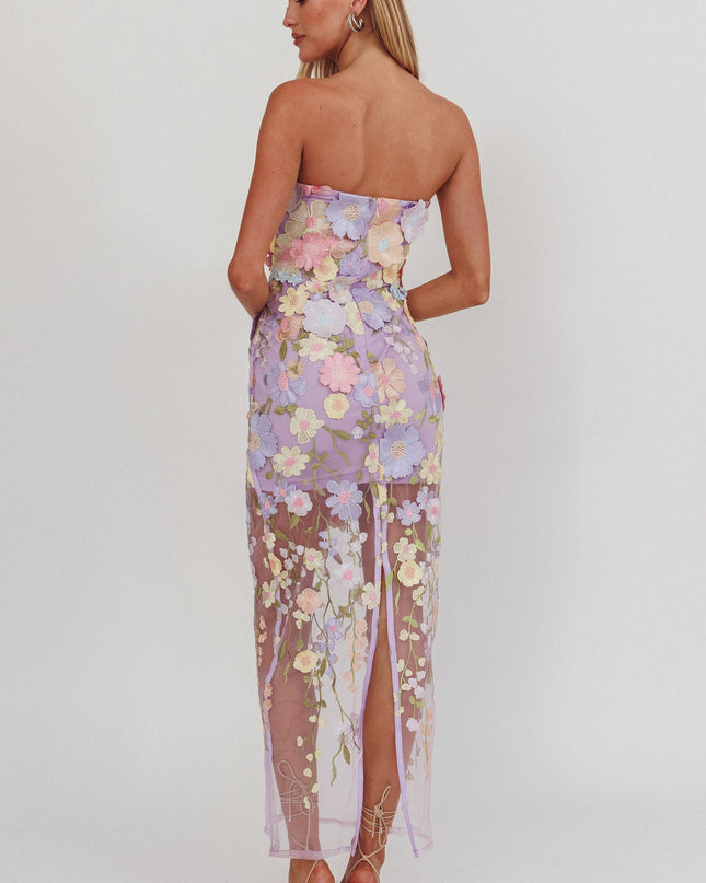 Lilac Embellished Mesh Maxi Dress
