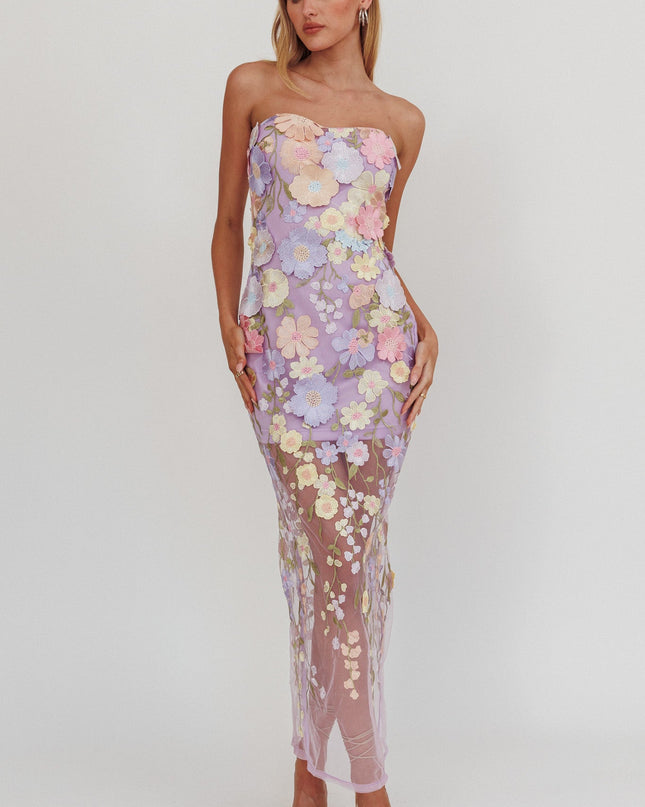 Lilac Embellished Mesh Maxi Dress