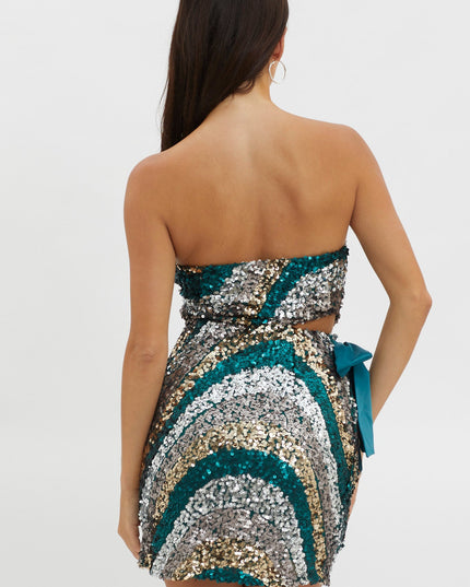 Green You Waist Tie Mini Dress Sequin
